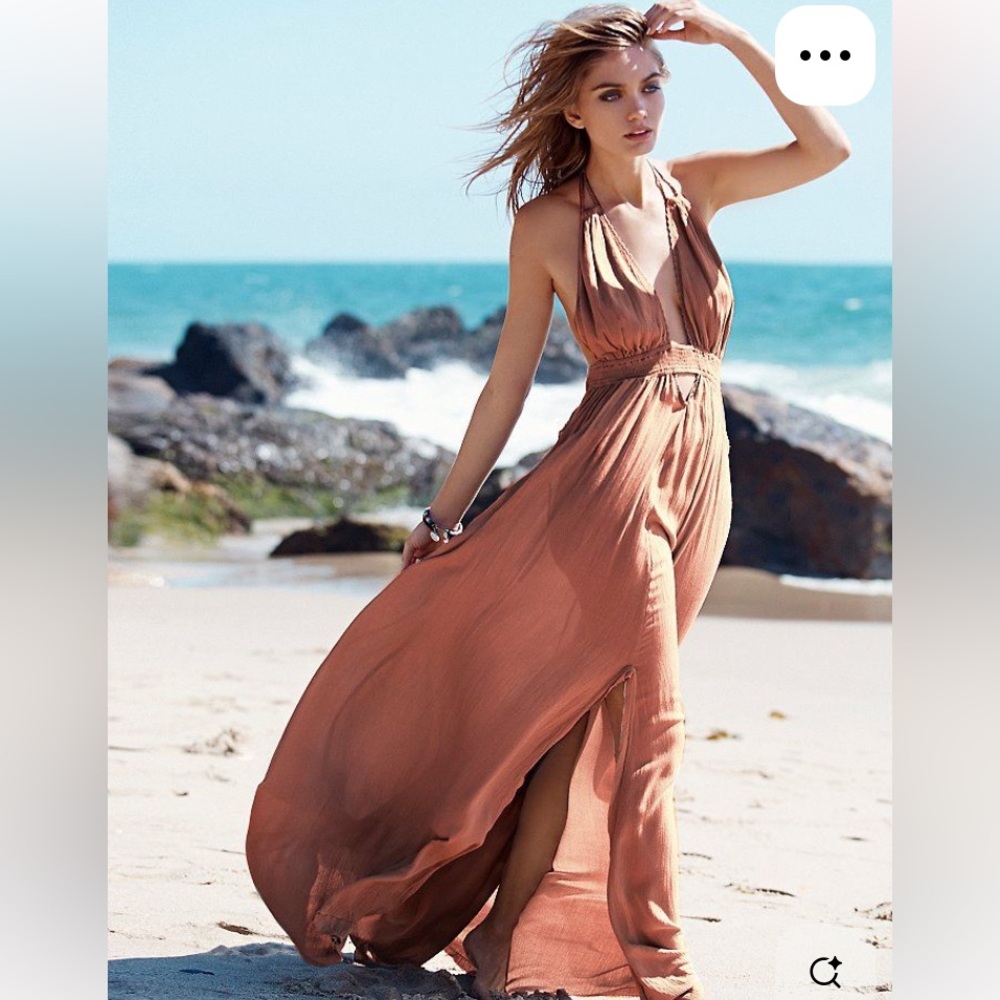 Free People Endless Summer Look into the Sun Plunge Slit Maxi Dress XS